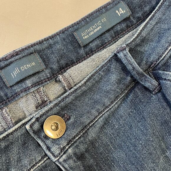 ~ J.Jill Jeans 14p Authentic Fit Full-Leg Crop Wide Medium Blue Stretch Capri - Picture 13 of 14